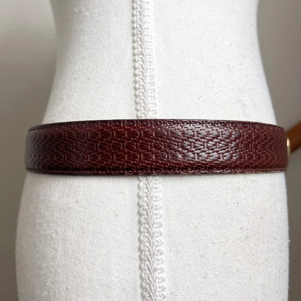 Vintage Brown Leather Belt Trafalgar Size 32 Brass Buckle Textured Made in USA
